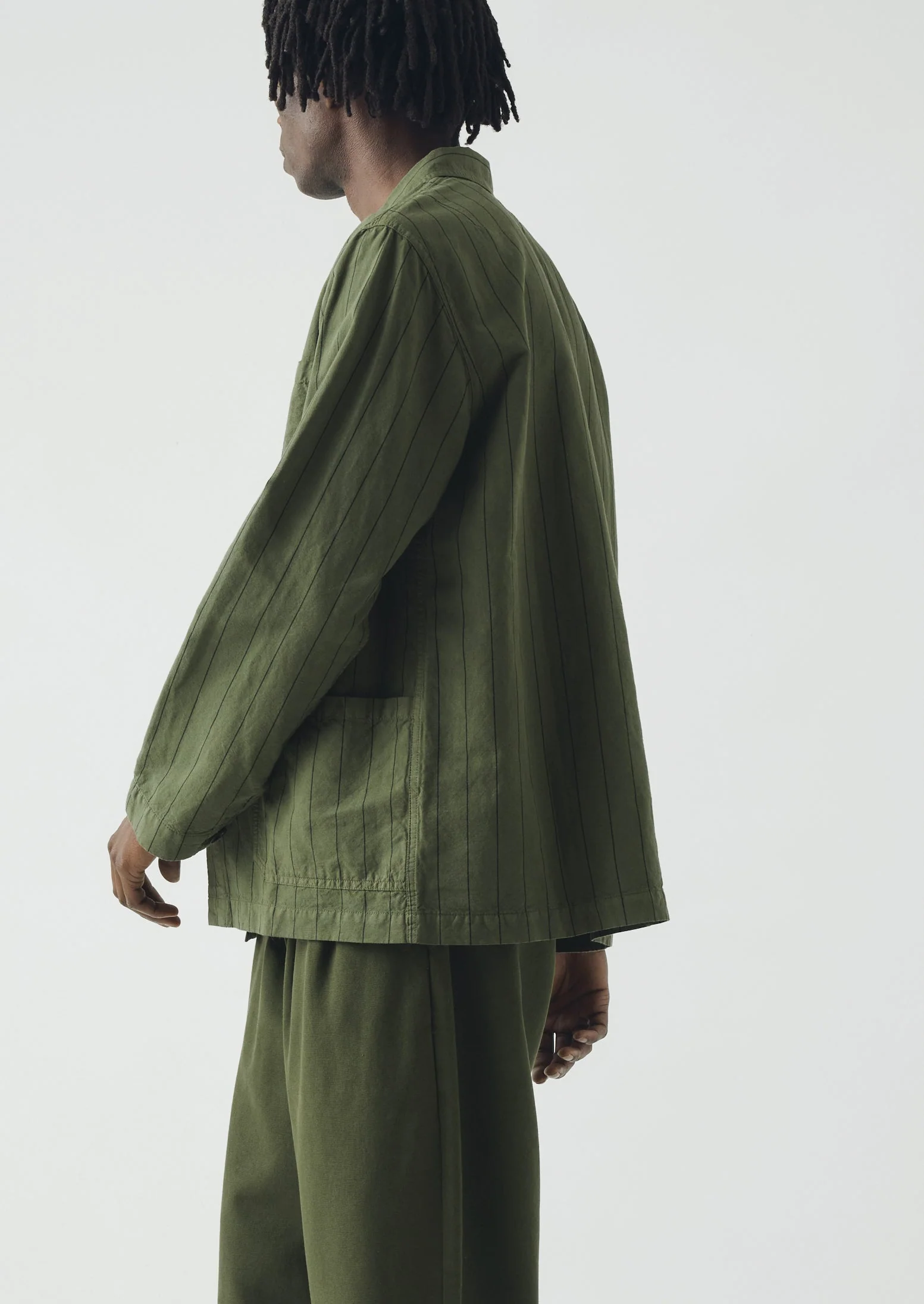 Arlo Overdyed Stripe Cotton Linen Jacket | Basil - Image 4