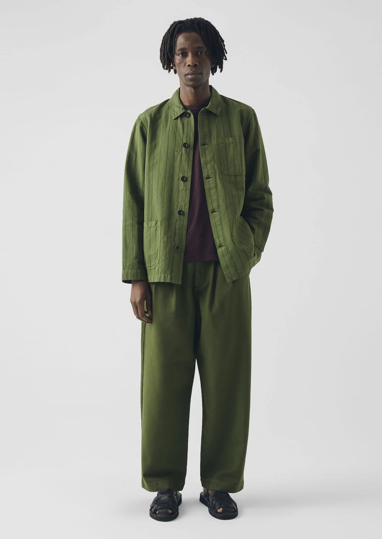 Arlo Overdyed Stripe Cotton Linen Jacket | Basil - Image 5