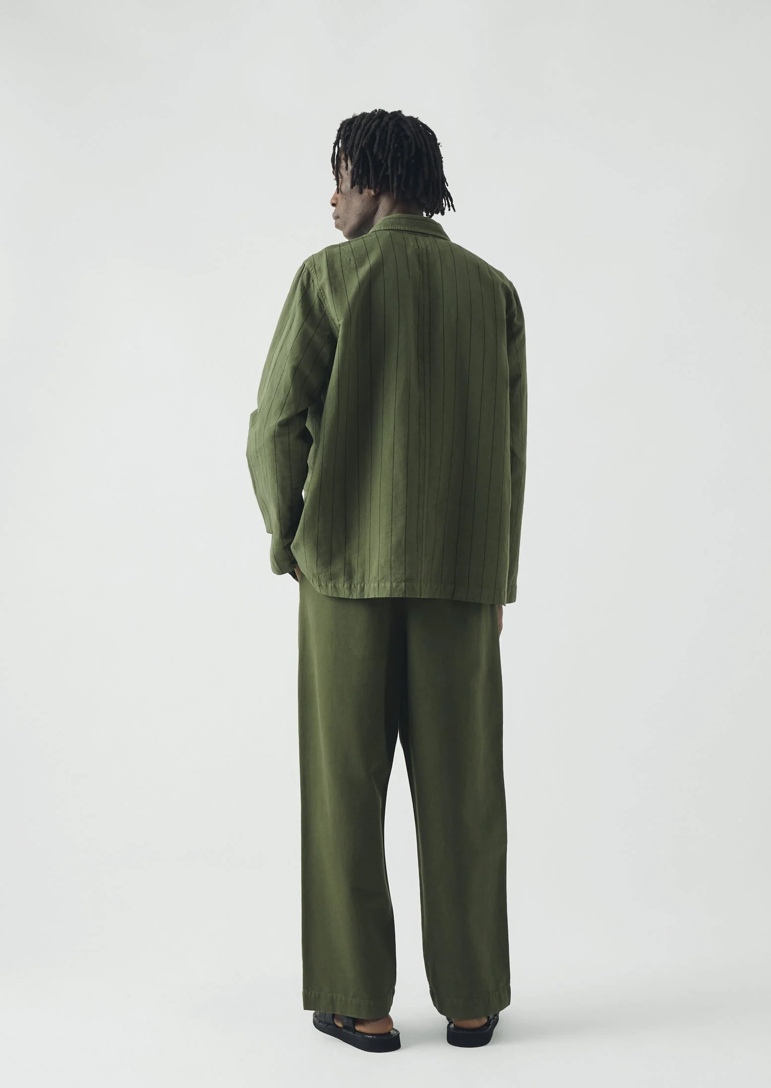 Arlo Overdyed Stripe Cotton Linen Jacket | Basil - Image 6
