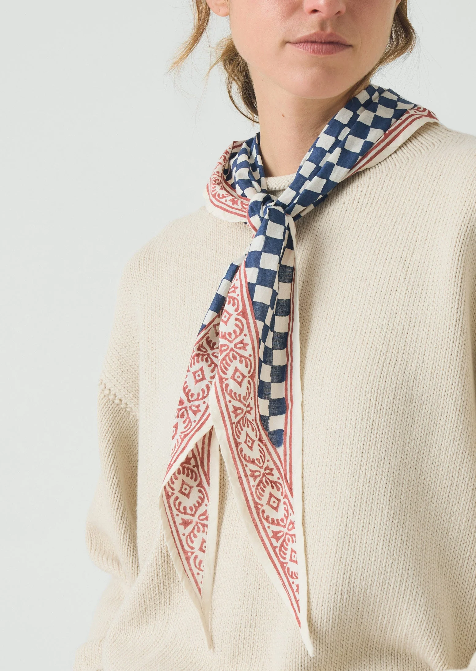 Block Print Cook Check Bandana | Provencal Blue - Image 3