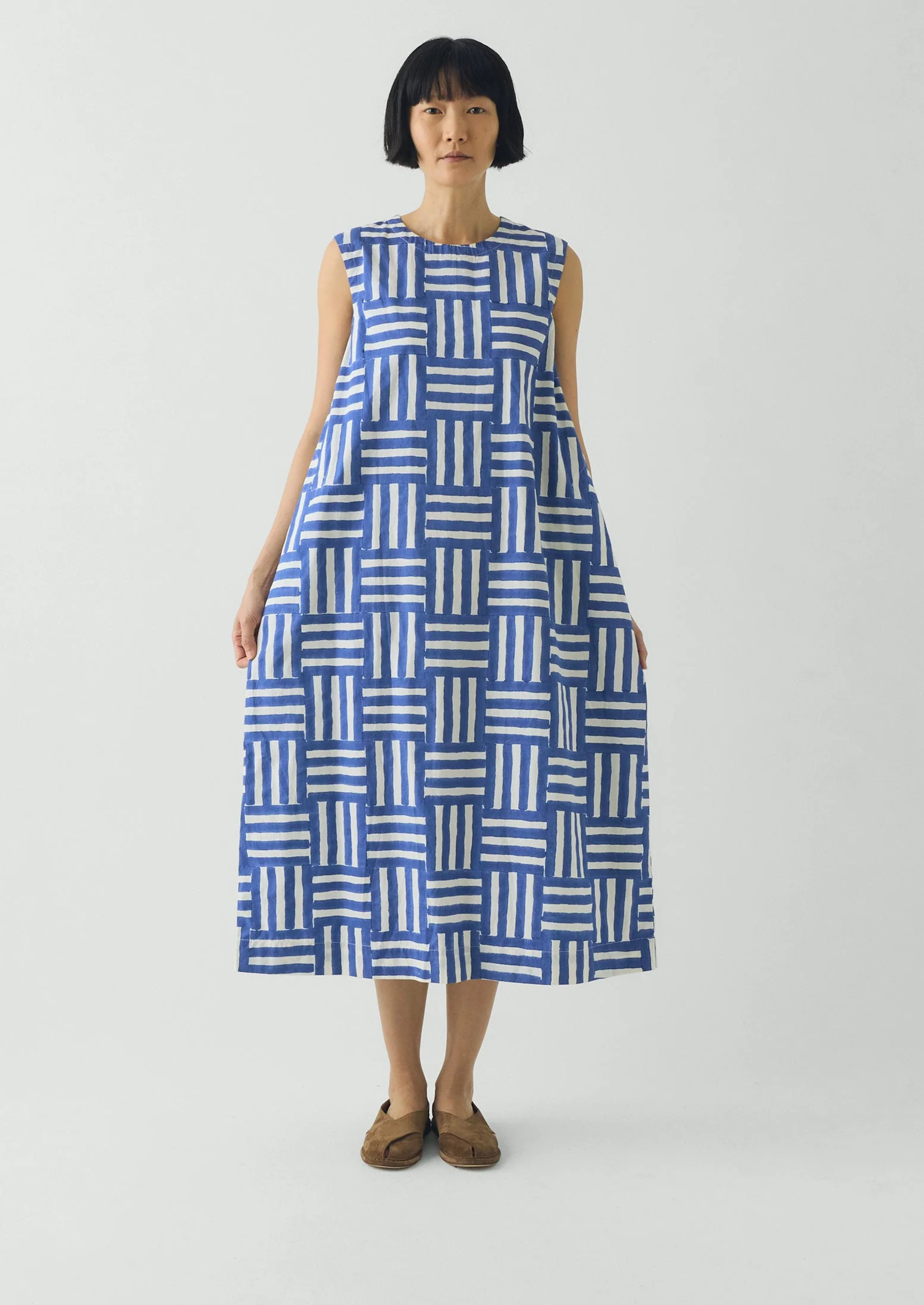 Block Print Patchwork Stripe Dress | Deep Cornflower - Image 6