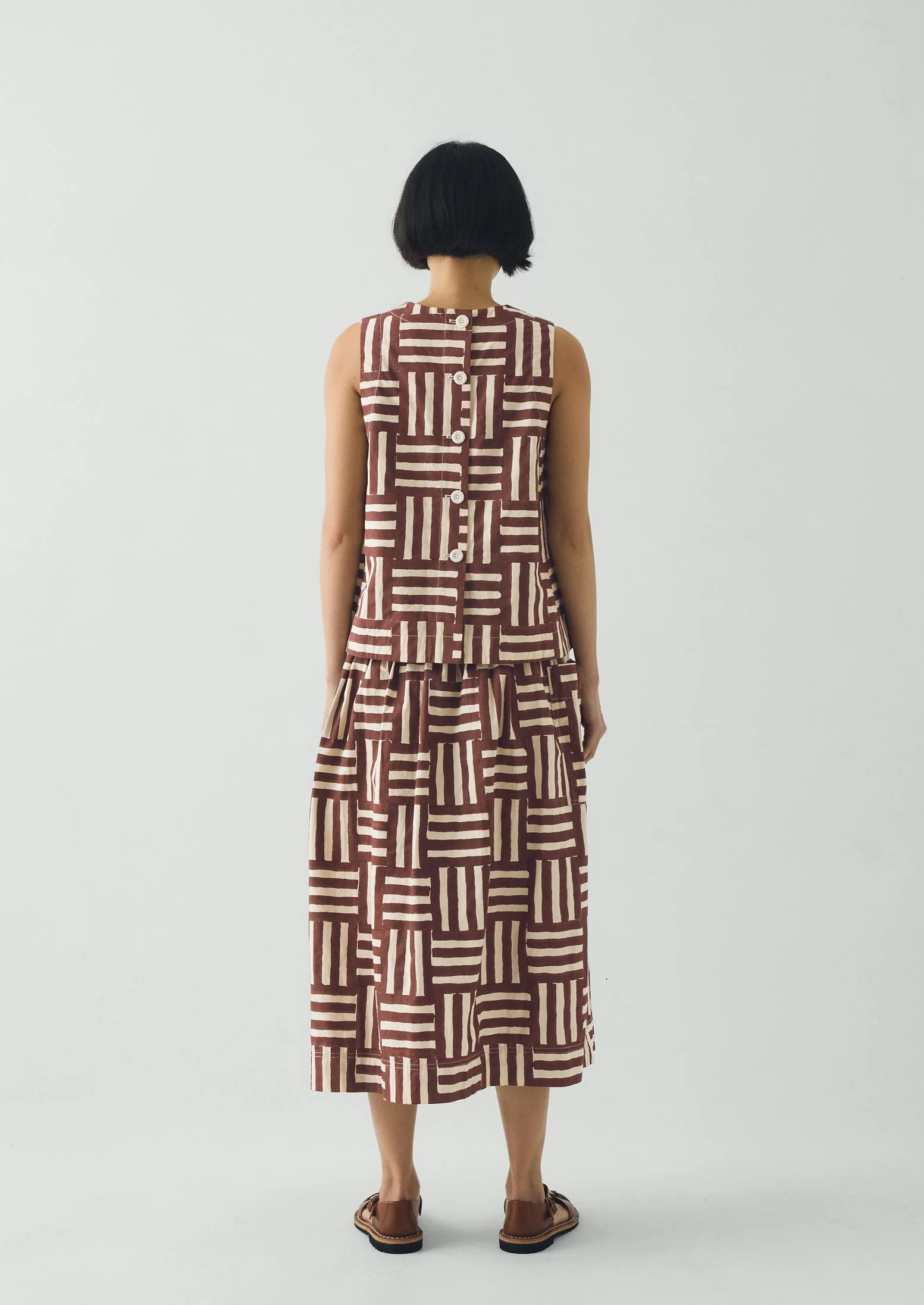 Block Print Patchwork Stripe Wrap Skirt | Sable - Image 7
