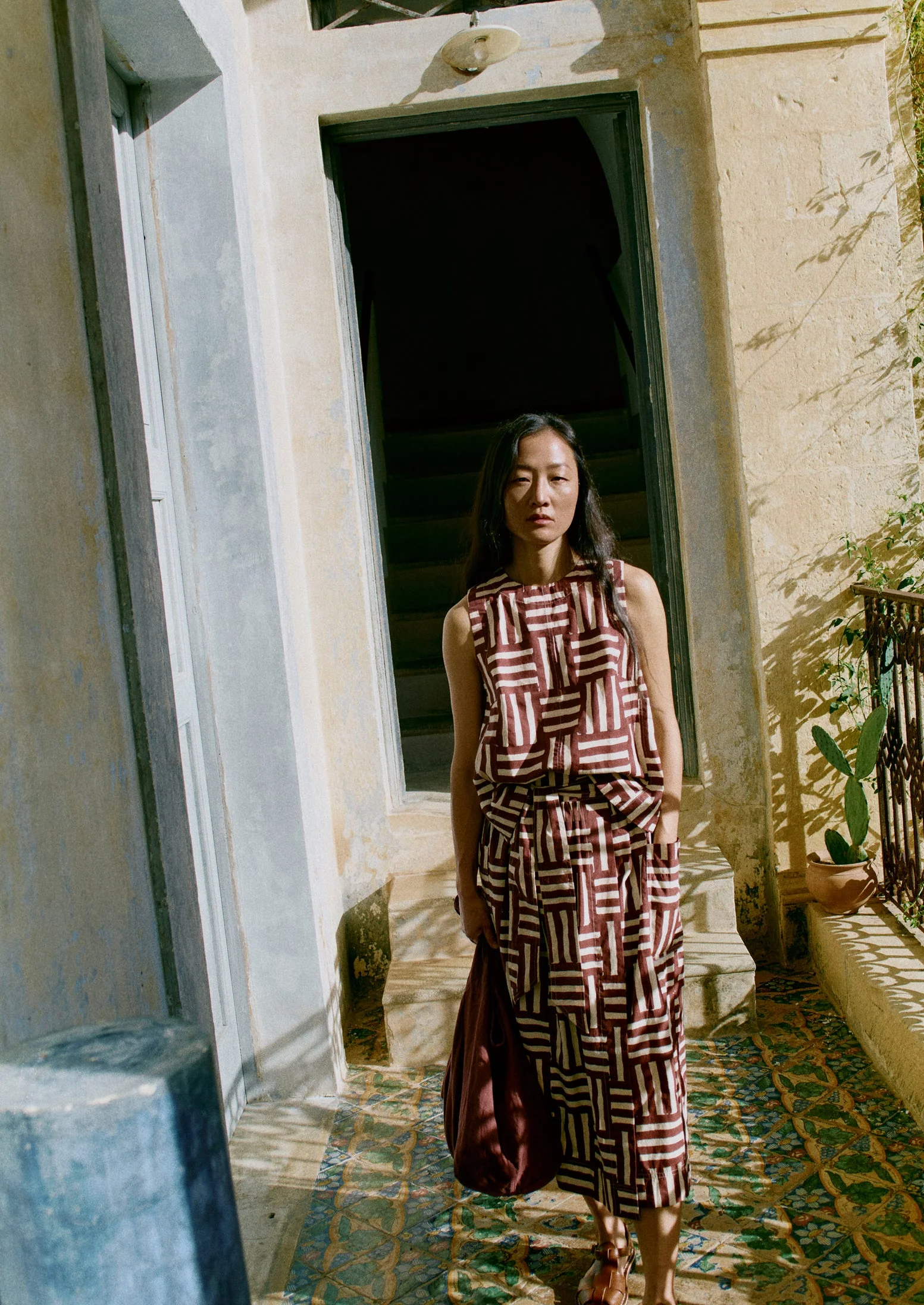 Block Print Patchwork Stripe Wrap Skirt | Sable - Image 8