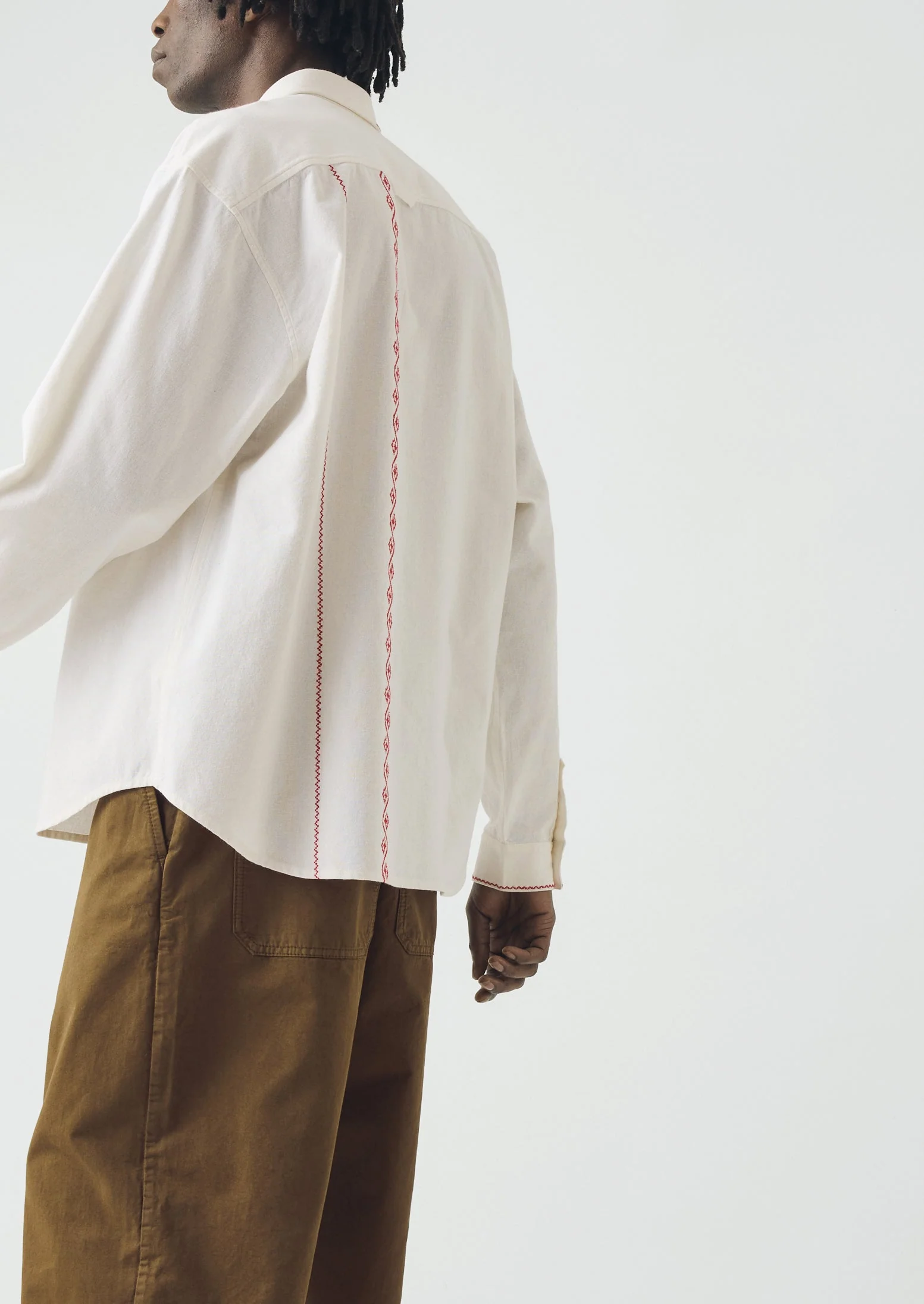 Embroidered Cross Stitch Cotton Shirt | Ecru - Image 5