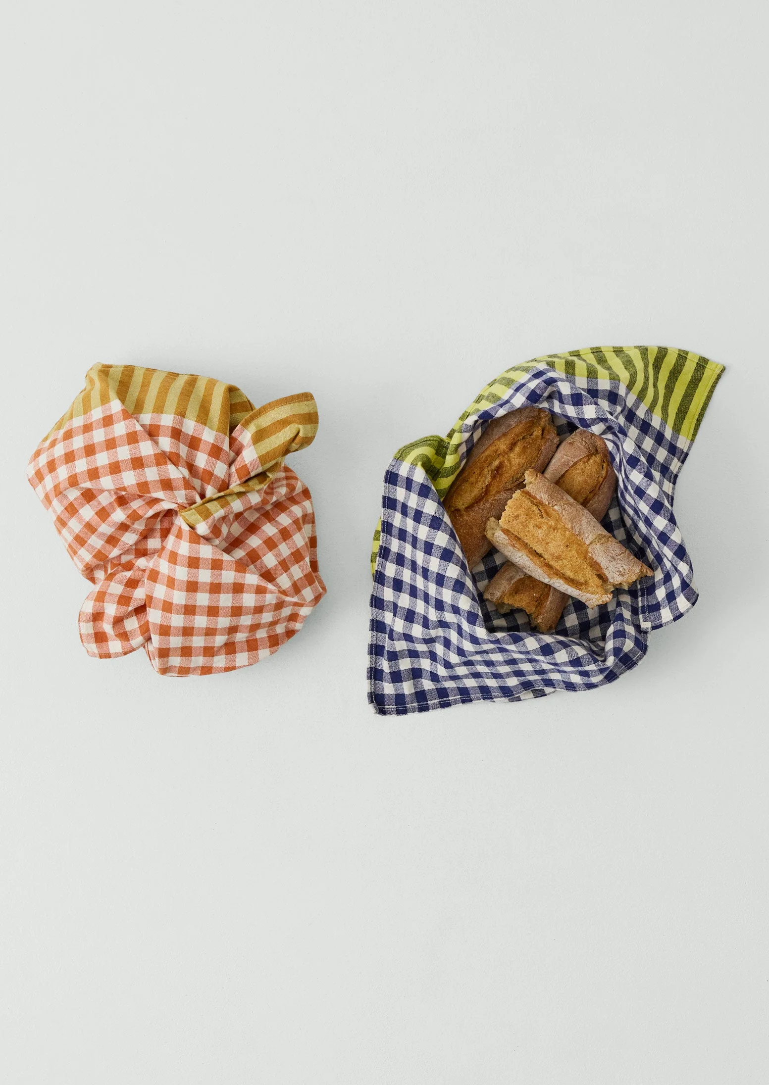 Hand Woven Siesta Check Bread Bag | Peach/Bright Olive - Image 3
