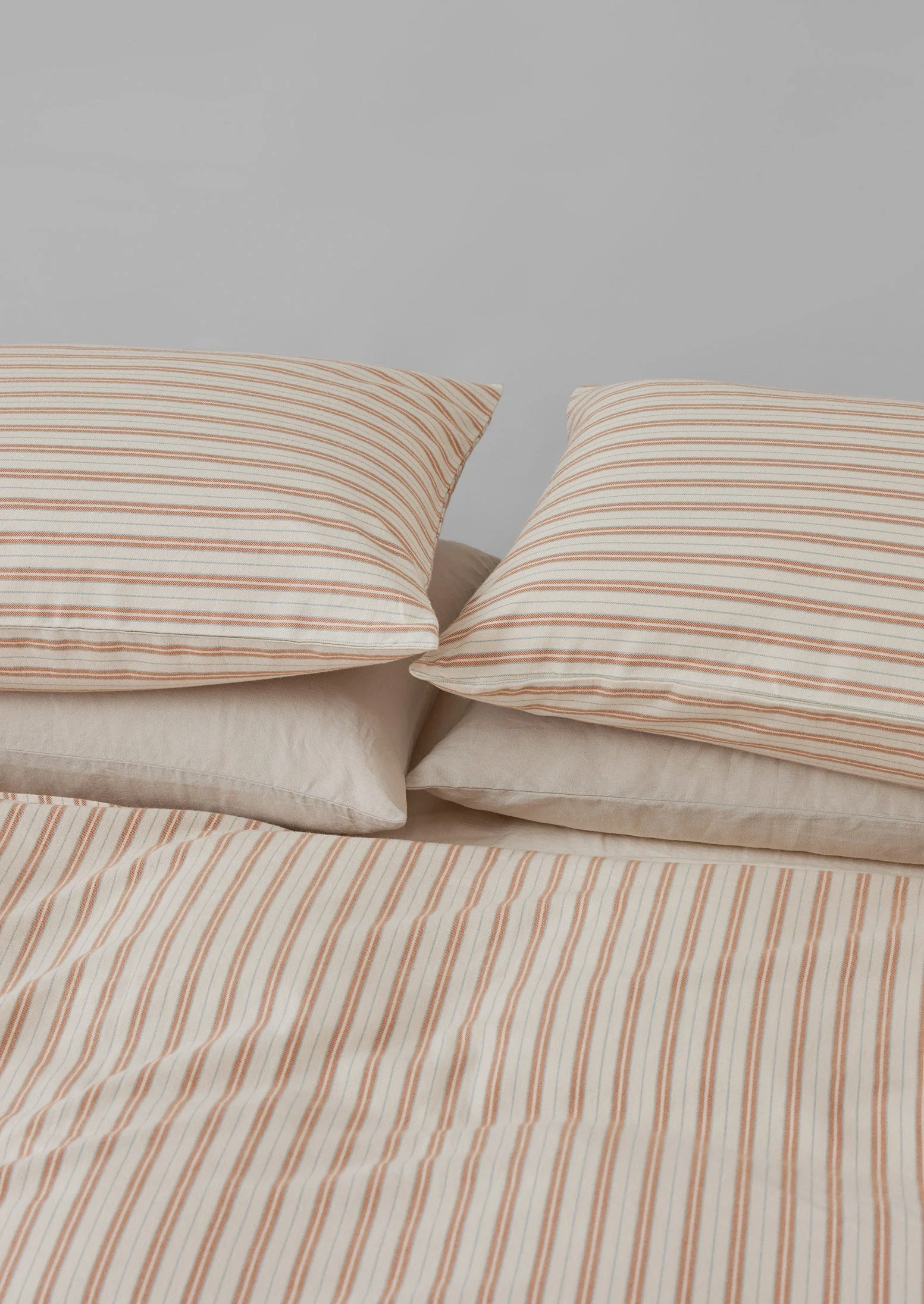 Ines Stripe Cotton Flannel Housewife Pillowcase Set | Apricot/Soft Blue - Image 3