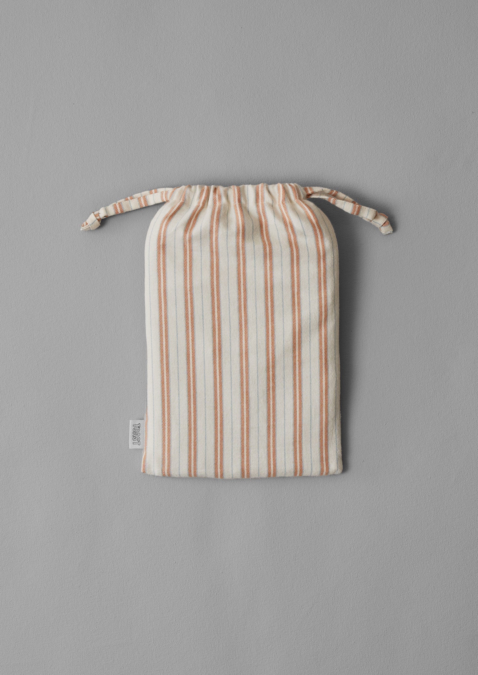 Ines Stripe Cotton Flannel Housewife Pillowcase Set | Apricot/Soft Blue - Image 4