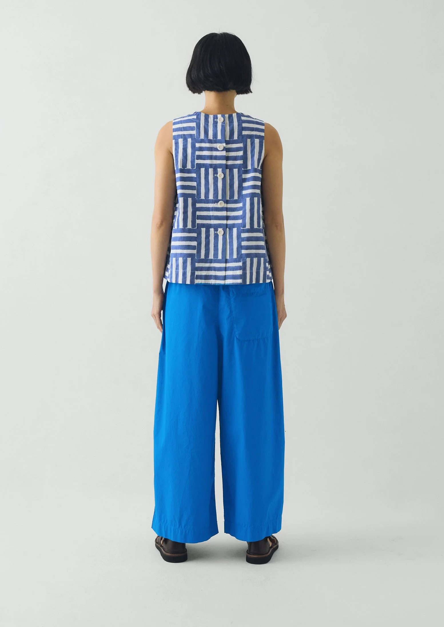 Patchwork Stripe Block Print Top | Deep Cornflower - Image 5