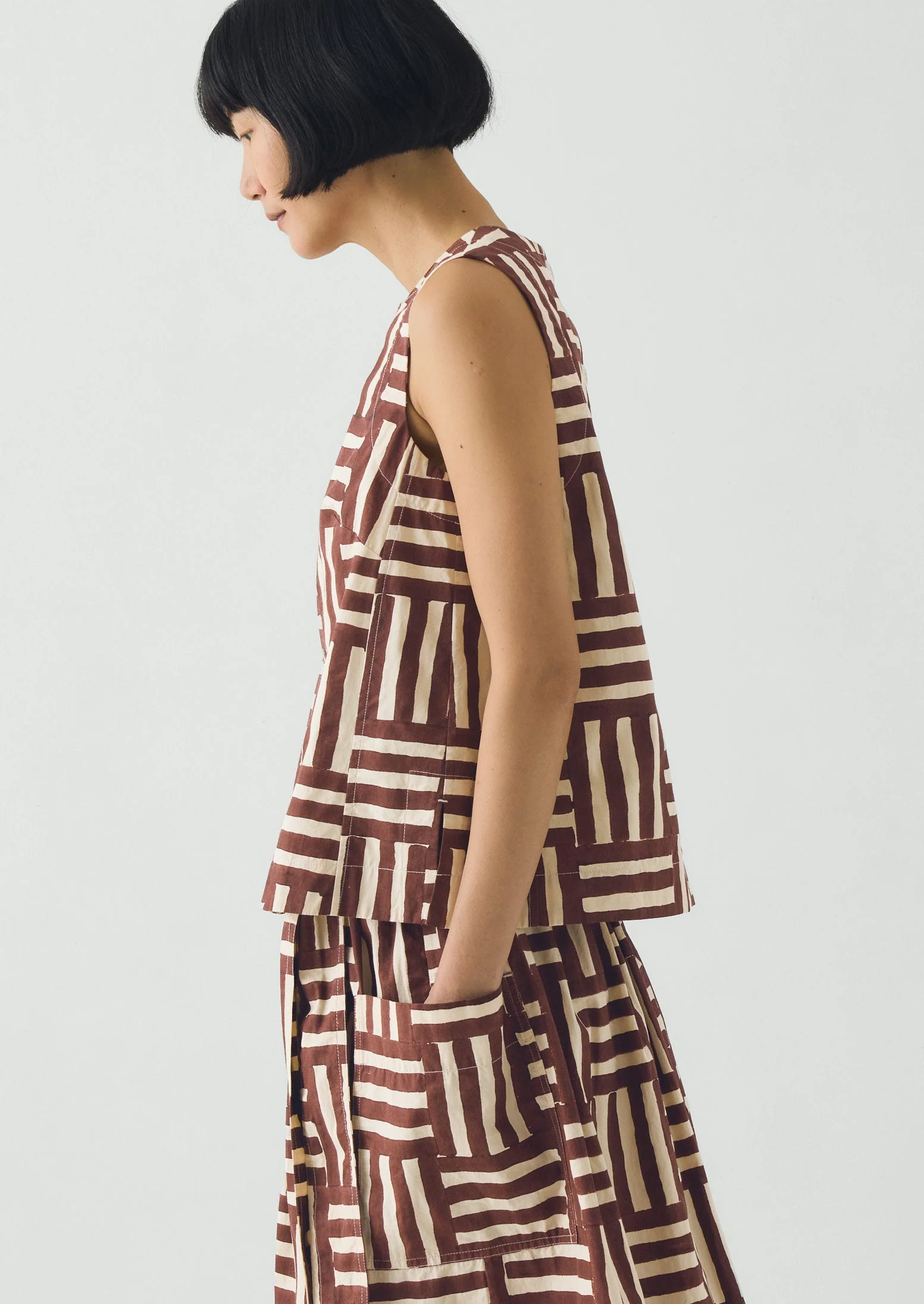Patchwork Stripe Block Print Top | Sable - Image 5